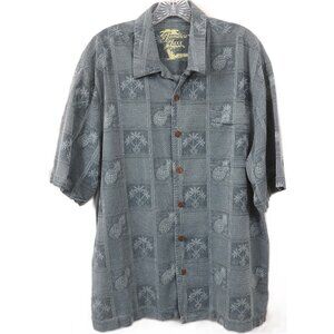Jamaica Jaxx Island 100% Silk Men's Size L Button Down Shirt Palm Trees Pineappl